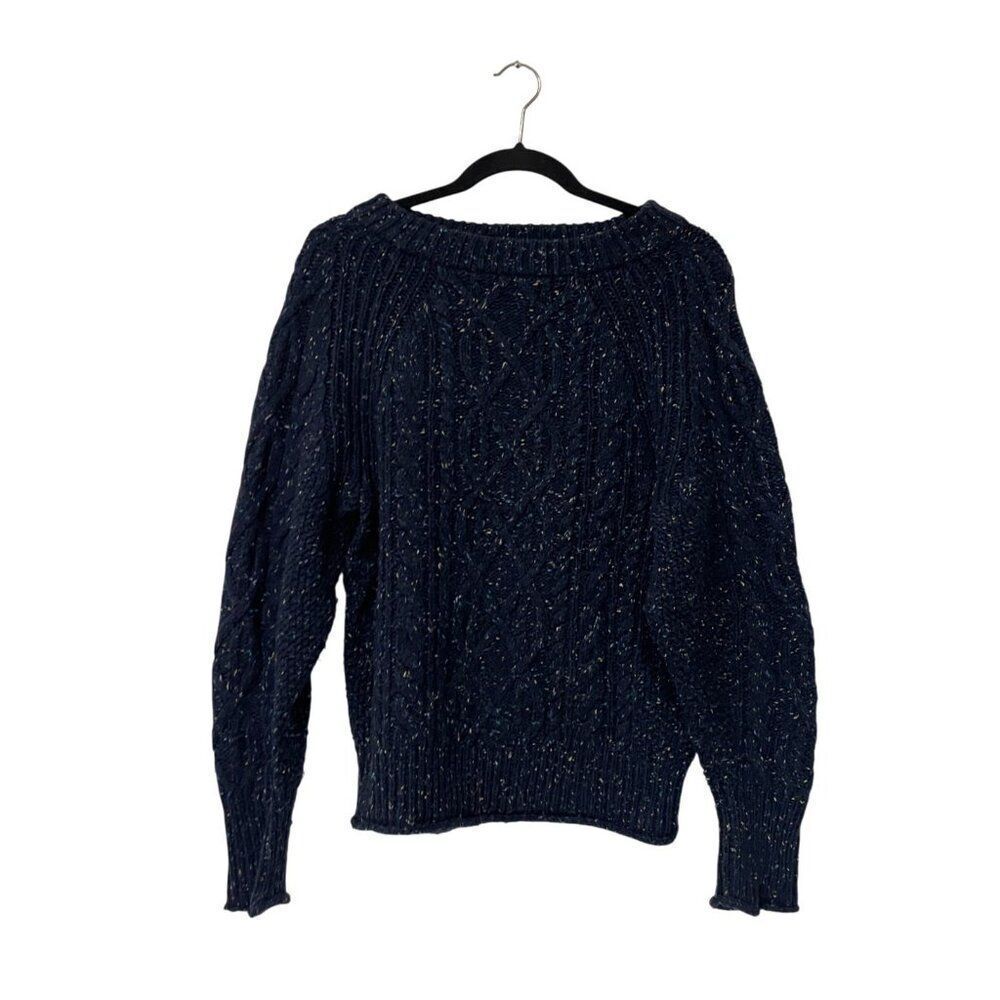 J. Crew Womens Sweater Small Navy Blue Speckle Pullover Cable Knit Long Sleeve
